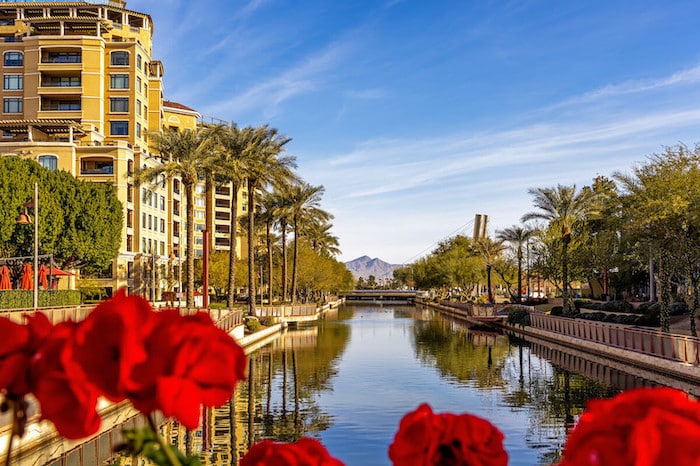 Barton House Memory Care | Scottsdale view of the roses by the water