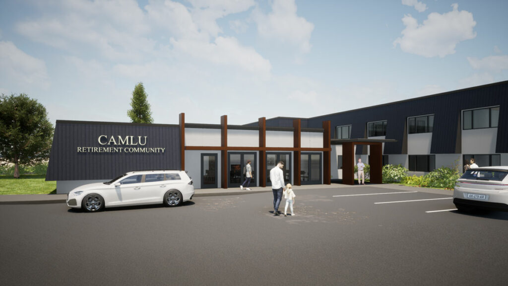 Camlu Assisted Living | Rendering of building exterior with sign