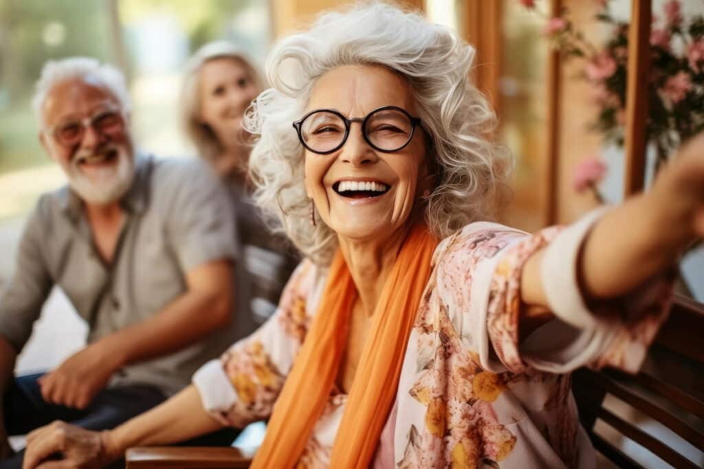 Novellus Cypresswood | Seniors friends laughing outside